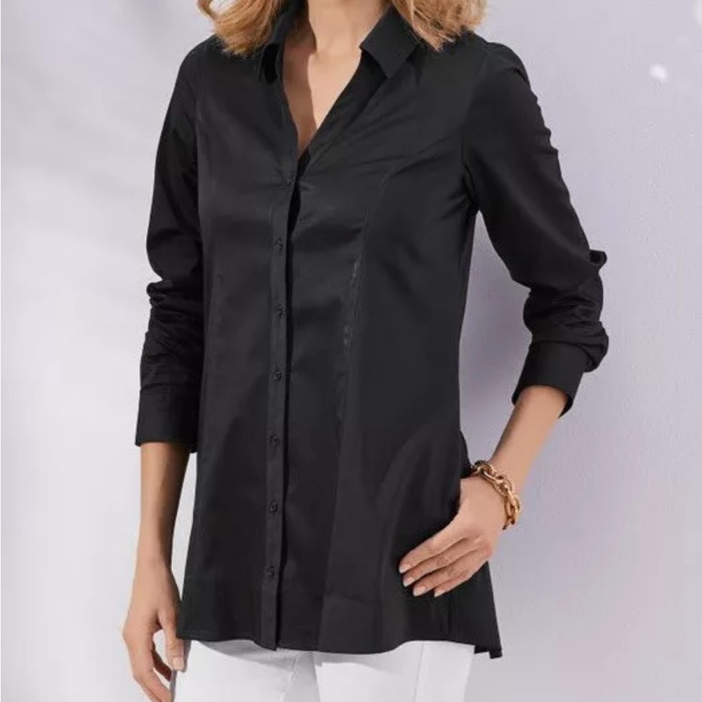 Soft Surroundings Classic Perfect Seams Button Down Shirt Top Black Sz U…